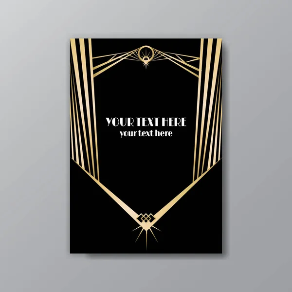 Plantilla elegante de la página negra dorada de Art Deco, estilo retro para la tela — Vector de stock