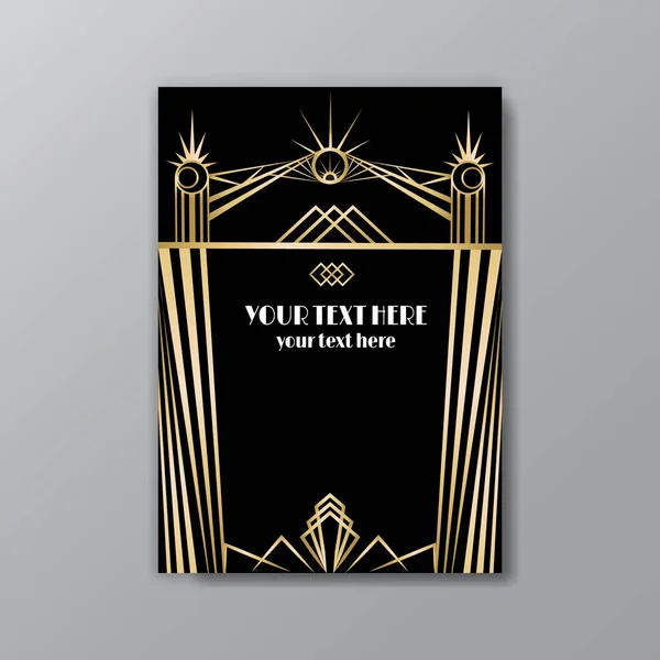 Plantilla elegante de la página negra dorada de Art Deco, estilo retro para la tela — Archivo Imágenes Vectoriales