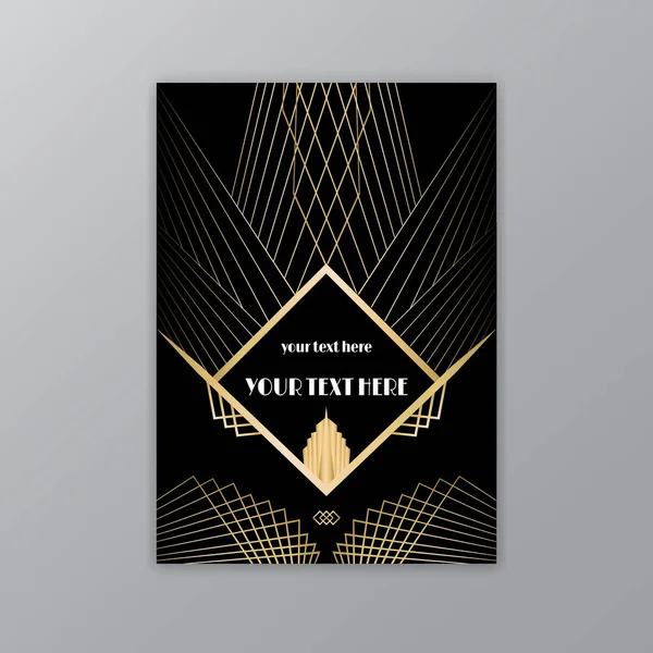 Art Deco πρότυπο χρυσό-μαύρο, σελίδα Α4, μενού, κάρτα, πρόσκληση, — Διανυσματικό Αρχείο