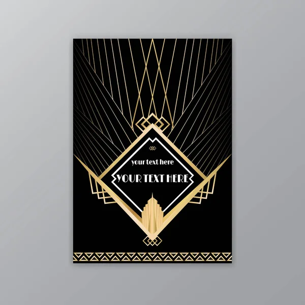 Art Deco πρότυπο χρυσό-μαύρο, σελίδα Α4, μενού, κάρτα, πρόσκληση, — Διανυσματικό Αρχείο
