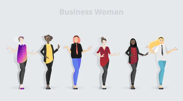 Hermoso conjunto de negocios mujeres trabajadoras personajes de dibujos animados vecto — Vector de stock