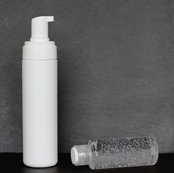 Bottiglia Sapone Shampoo Gel Doccia Antisettico Disinfettante Altro Igienizzante Sfondo — Foto Stock