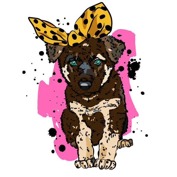 Lindo Estampado Para Camiseta Infantil Joven Oro Bonito Cachorro Con — Vector de stock