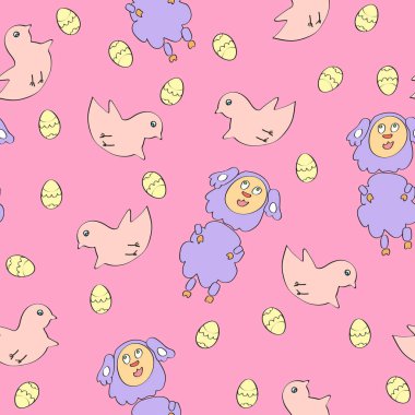 Sevimli koyun ile Seamless Paskalya modeli. Vektör.