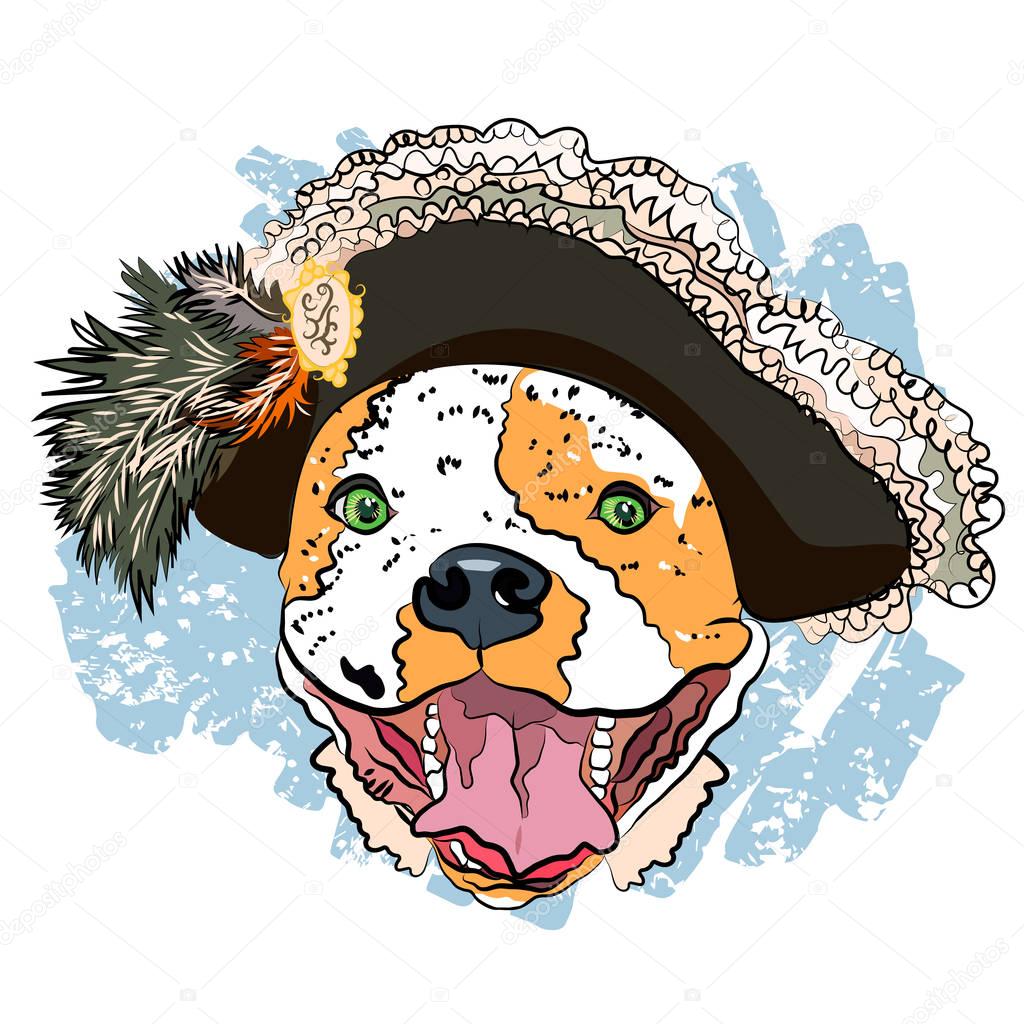 Cool portrait of dog in a Renaissance costume. Vector. Privileged person.