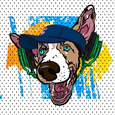 Karikatür köpek yazdırma. Eğlenceli poster. Sketch vektör komik portre.