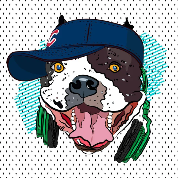 Jugenddruck Bulldogge Mit Baseballkappe Vektor — Stockvektor