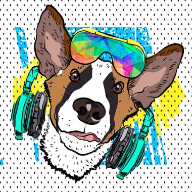 Renkli vektör poster ile t-shirt üzerinde köpek. Yaz yazdırma. Vektör.