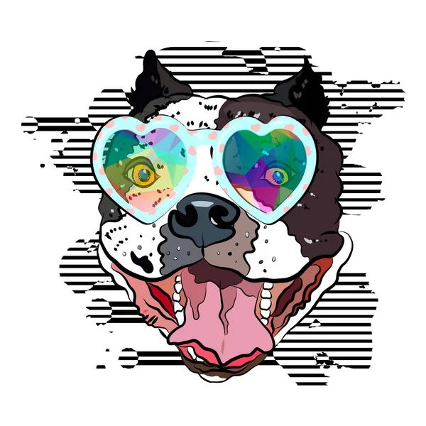 Feliz Bulldog Hippie Gafas Lindas Imprime Para Camiseta Ilustración Vectorial — Vector de stock