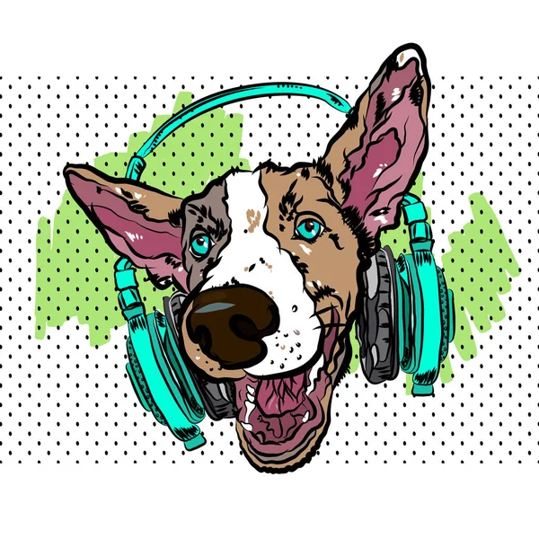 Colorful Vector Poster Dog Headphones Shirt — Stock Vector