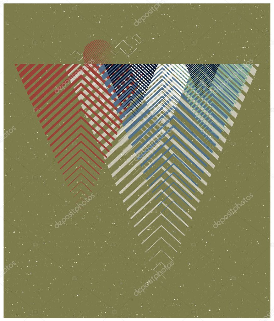 Abstract vector geometric background. Inverted world. Reflections at sunset. Conceptual background.