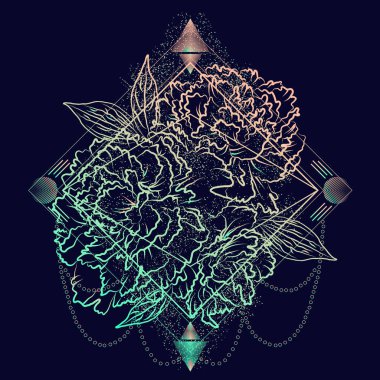 Renkli eğilim çiçek Yazdır. Boho çiçek poster. Bir tişört için bir poster tasarımı. Büyük serin kazak üzerinde baskı. Vektör çizim Eps10.