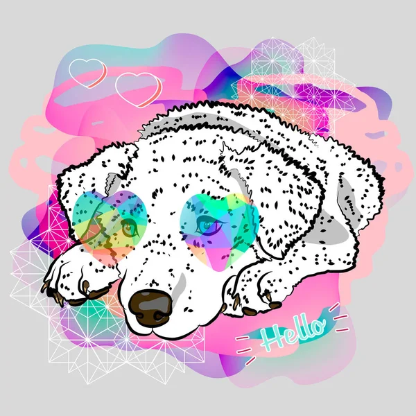 梦中的狗狗 酷青年打印与狗和几何元素 — 图库矢量图片