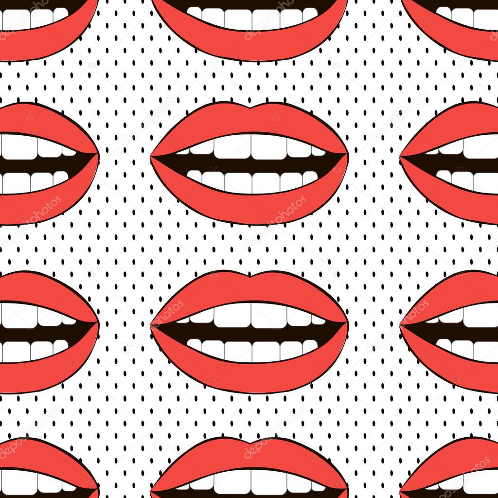 Seamless love vector pattern. Recurring mouth.