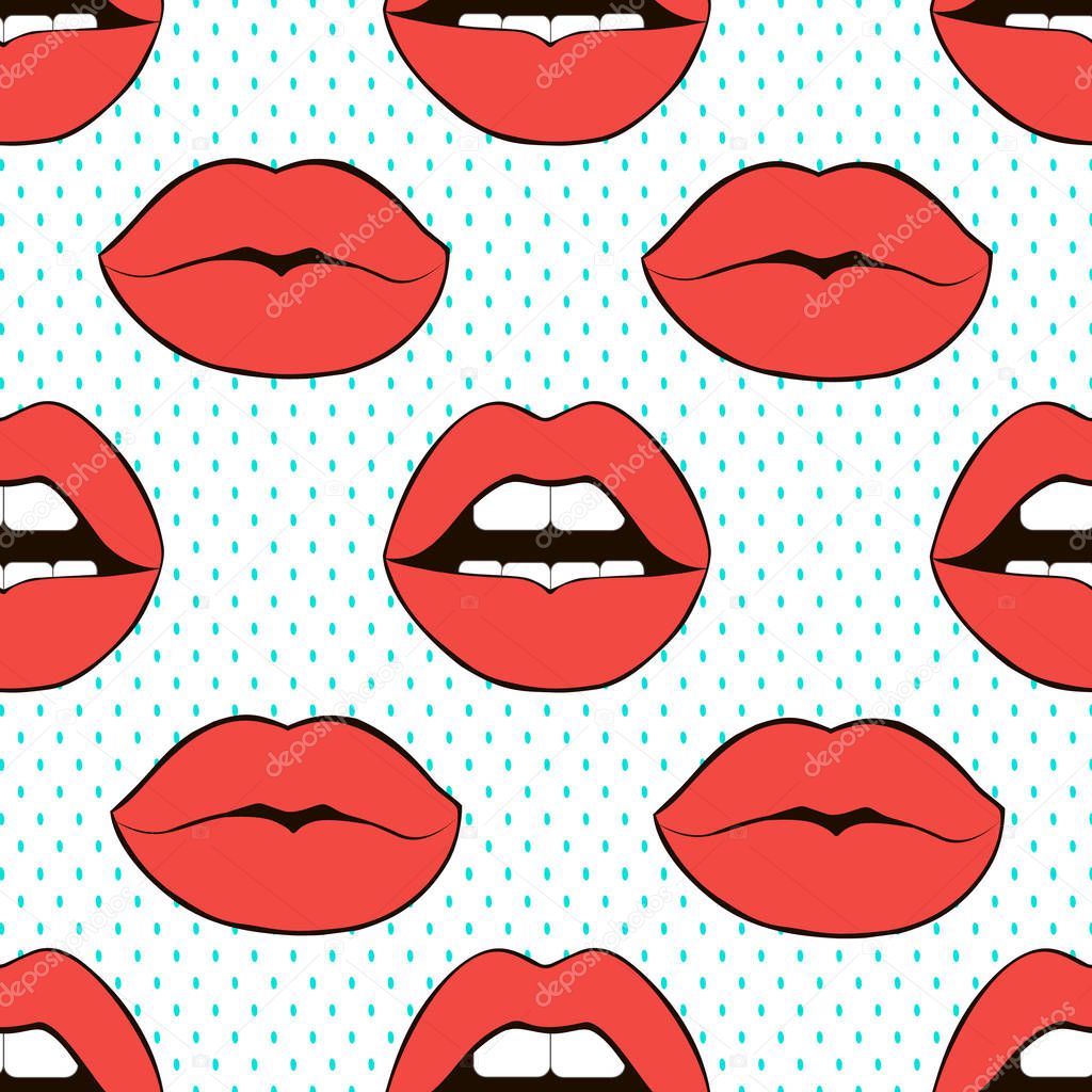 Seamless pattern lips. Sexy glamour vector background.