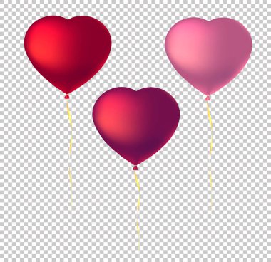 Şeffaf arka planda kalp şeklinde balonlar. İzole vektör kalp.