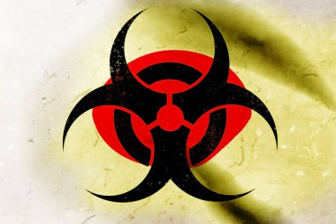 Japonya bayrağının arka planında biyolojik tehlike sembolü. Üç boyutlu model. Hazırla.