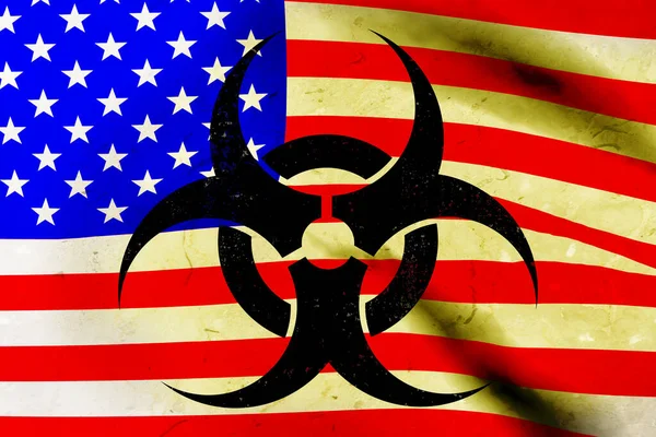 Biohazard Szimbólum Amerikai Zászló Hátterében Modell Kiolvasztás — Stock Fotó