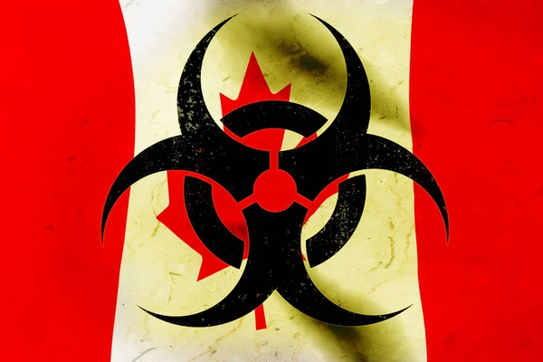 Biohazard Szimbólum Háttér Zászló Kanada Modell Kiolvasztás — Stock Fotó