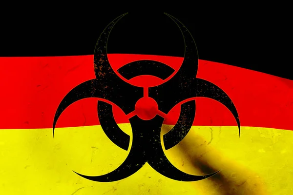 Biohazard Σύμβολο Στο Φόντο Της Σημαίας Της Γερμανίας Μοντέλο Αποτύπωση — Φωτογραφία Αρχείου