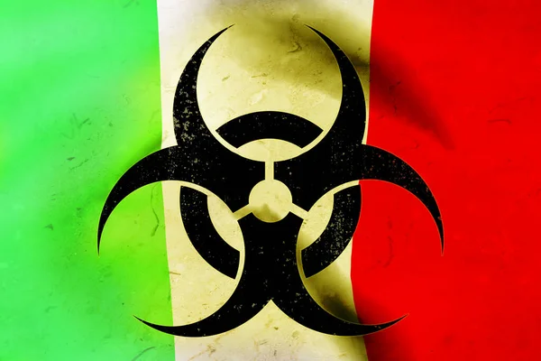 Biohazard Szimbólum Olasz Zászló Hátterében Modell Kiolvasztás — Stock Fotó