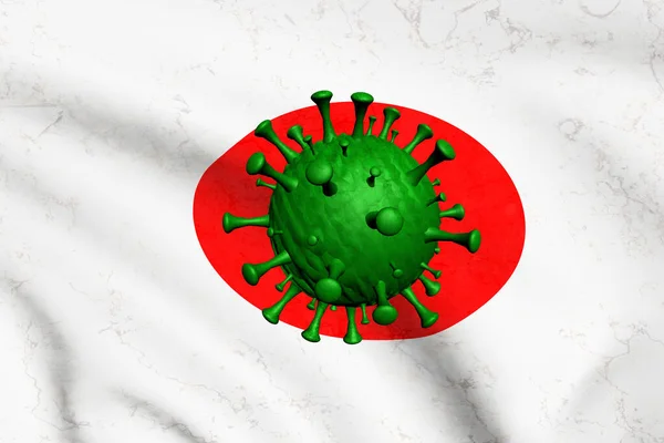 Coronavirus Una Particella Virus Sullo Sfondo Della Bandiera Del Giappone — Foto Stock