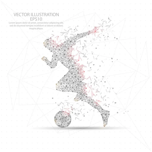 Voetbal voetbalspeler digitaal getekend laag poly driehoek draadframe. — Stockvector