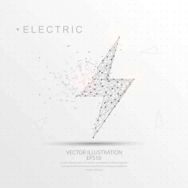 Electric lightning shape digitally drawn low poly wire frame. — Stock Vector