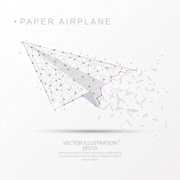 Forme de l'avion en papier tirée numériquement bas cadre en fil poly . — Image vectorielle