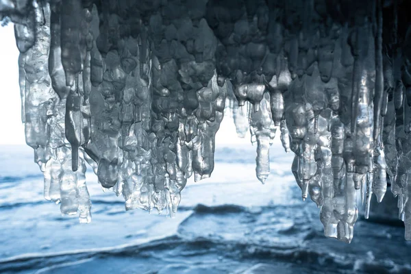Chiudi Ice Swag All Interno Della Grotta Lago Baikal Russia — Foto Stock