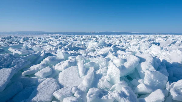 Paysage Hivernal Lac Baïkal Gelé Champs Glace Hummocks Avec Des — Photo