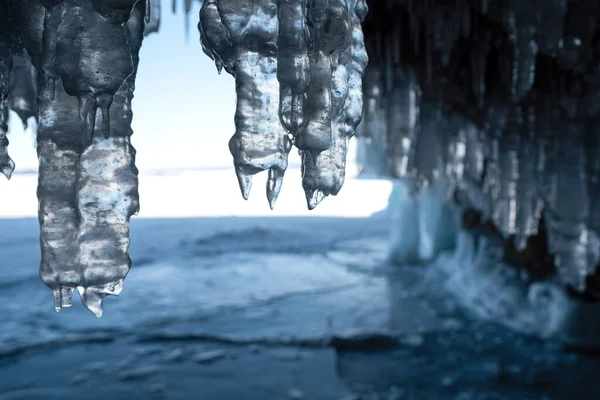 Schließen Sie Die Eisschwaden Der Höhle Baikalsee Russland — Stockfoto