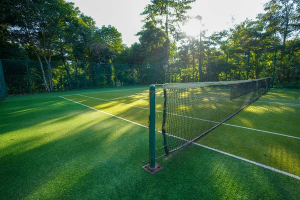 Beautiful Scenery View Artificial Grass Tennis Court Stock Picture