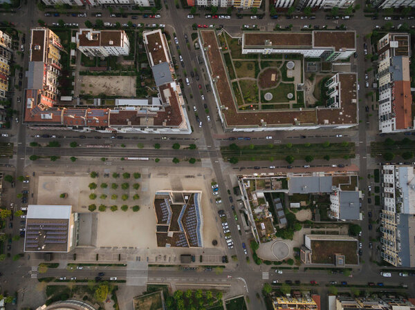 Aerial view of streets of modern european city, Kyiv, Ukraine
