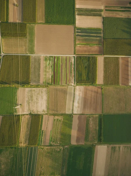 Aerial View Agricultural Fields Power Line Europe — Stock Photo, Image