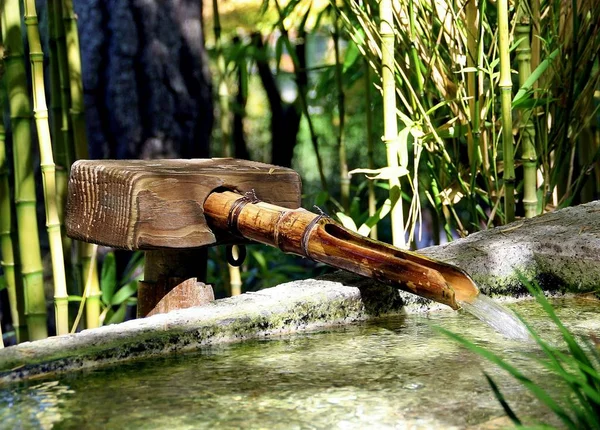 Chorro Agua Una Fuente Bambú —  Fotos de Stock