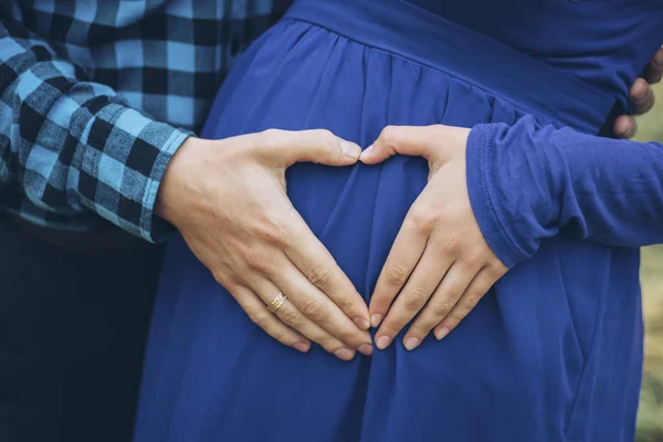 Pregnant couple holding belly with heart 2 — Stock Photo, Image