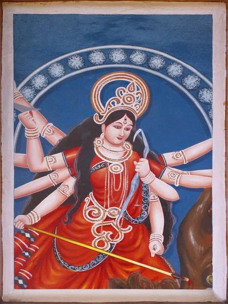 Målning Gudinnan Durga Bhagavathy Amman Tempel Nemmara Palakkad Kerala — Stockfoto