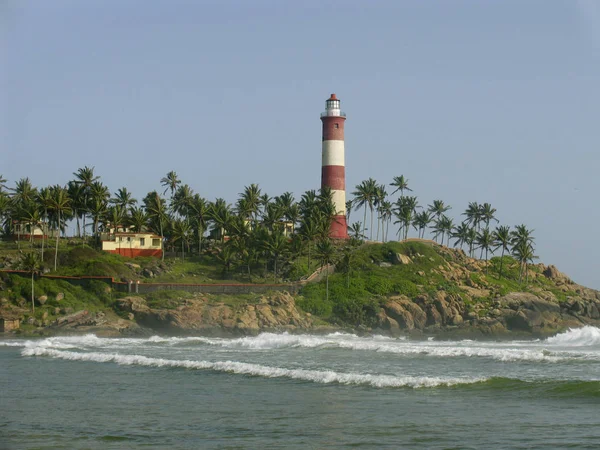 Farol Praia Kovalam Trivandrum Kerala Índia Kovalam Uma Pequena Cidade — Fotografia de Stock