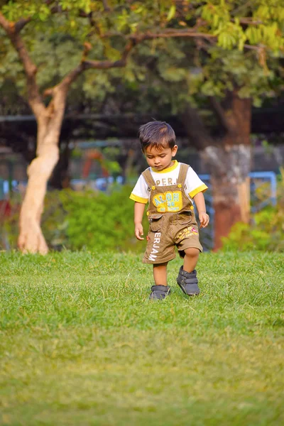 Lindo bebé caminando en el jardín, Pune, Maharashtra . — Foto de Stock