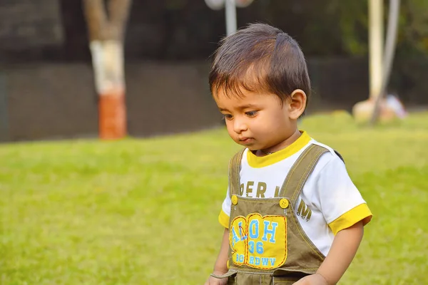 Lindo bebé caminando en el jardín, Pune, Maharashtra . — Foto de Stock