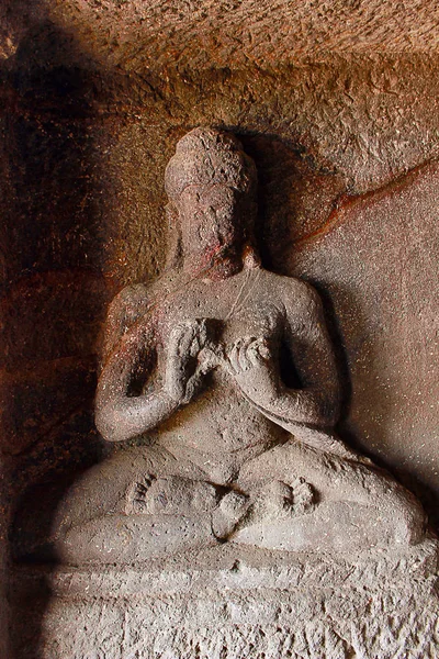 Caverna 9, Buda em Padmasana, interior, Aurangabad Cavernas, Aurangabad — Fotografia de Stock