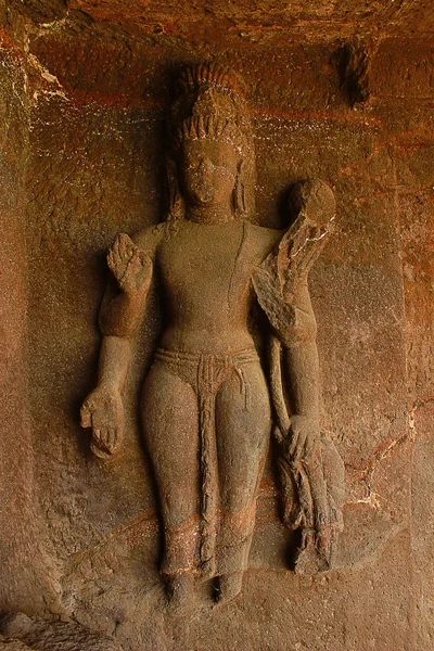 Höhle 9, vierarmige avalokitesvara Nahaufnahme. Aurangabad-Höhlen, Maharashtra — Stockfoto