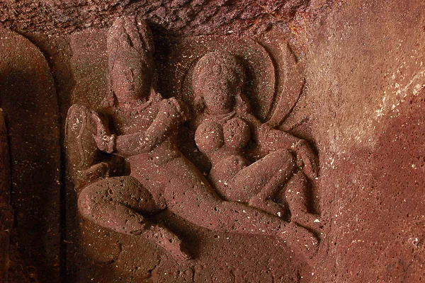 Caverna 9, Casal Interior, Grutas de Aurangabad, Aurangabad, Maharashtra — Fotografia de Stock