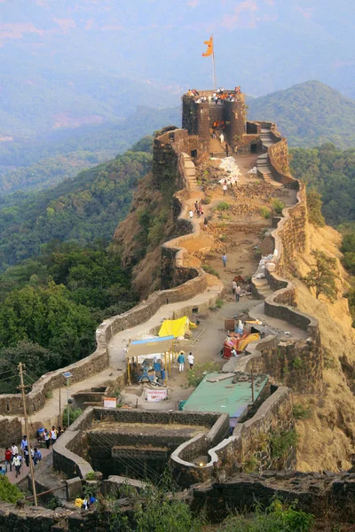 Widok z lotu ptaka Pratapgad fort, Satara stanu, Maharashtra — Zdjęcie stockowe