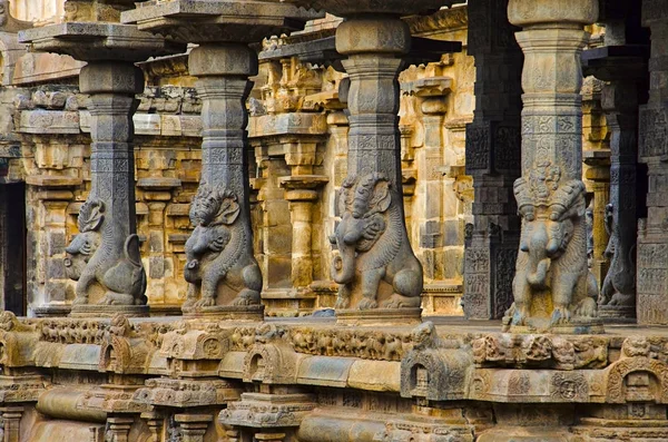 Vyřezávané modly na vnitřní stěně chrámu Airavatesvara, Darasuram, poblíž destinaci Gurgaon, Tamil Nadu, Indie — Stock fotografie