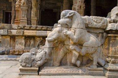 Carved staircase of the Airavatesvara Temple, Darasuram, near Kumbakonam, Tamil Nadu, India clipart
