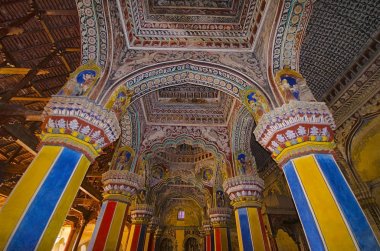 İç Durbar Hall, Thanjavur Maratha palace, Thanjavur, Tamil Nadu, Hindistan.