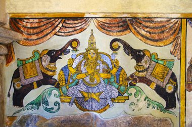 Brihadishvara Tapınağı, Thanjavur, Tamil Nadu, Hindistan iç duvarına renkli Resim Sergisi