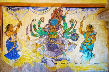 Brihadishvara Tapınağı, Thanjavur, Tamil Nadu, Hindistan iç duvarına renkli Resim Sergisi